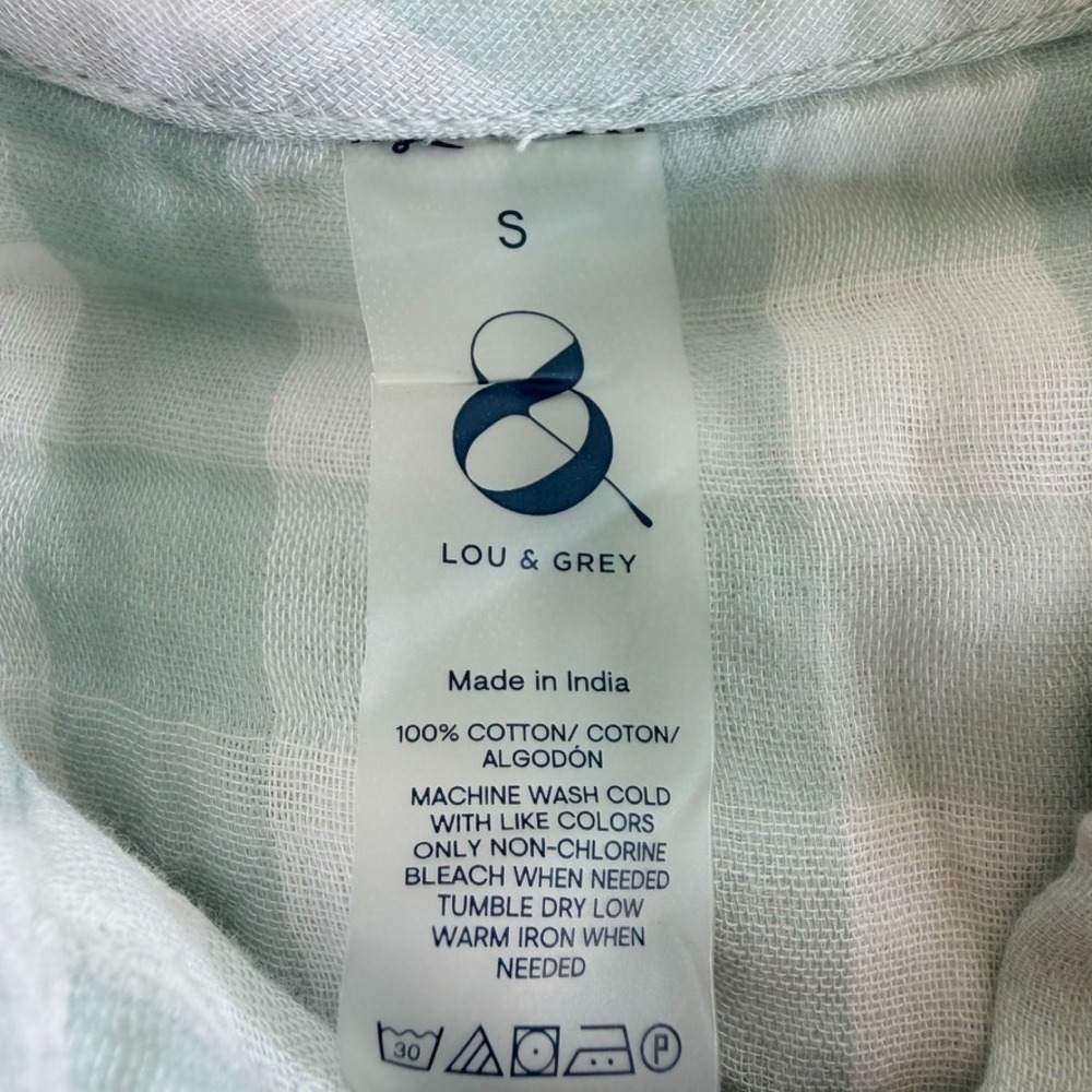 Lou & Grey Cotton Gauze Plaid Midi Shirt Dress Small Coastal Minimalist Belted - Picture 8 of 8